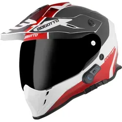 Bogotto H331 BT Tour EVO Bluetooth Enduro Helm, schwarz-weiss-rot, Größe M für Frauen - Motorradhelm mit Bluetooth-Funktion, verstellbarem Helmschirm und klarem Visier für optimale Sicht und Komfort auf jeder Tour.