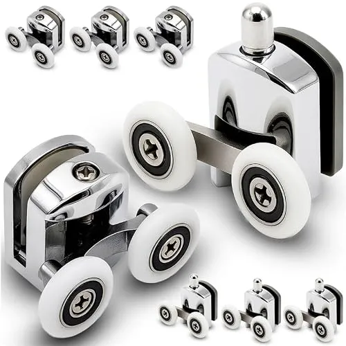 Retoo 8 Stück Duschtürrollen Ø 23mm (4 Oben + 4 Unten) – Chrom- Edelstahl Duschkabinen Rollen – Ersatzrollen für Schiebetüren Badezimmer, Wasser & Korrosionsbeständig Duschtür Rollen Silber Chromoptik