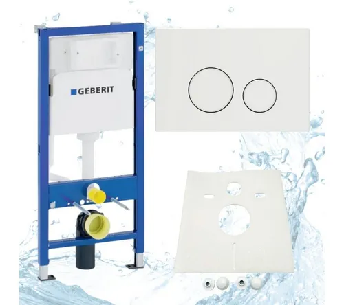 Geberit Duofix WC Vorwandelement mit Spülkasten und Drückerplatte in Weiß - Komplettset für einfache Montage von Wand-WCs. Inklusive Zubehör und Schallschutz-Set. Robuster, pulverbeschichteter Rahmen für optimale Stabilität. Ideal für Trockenbau und raumhohe Installationen.