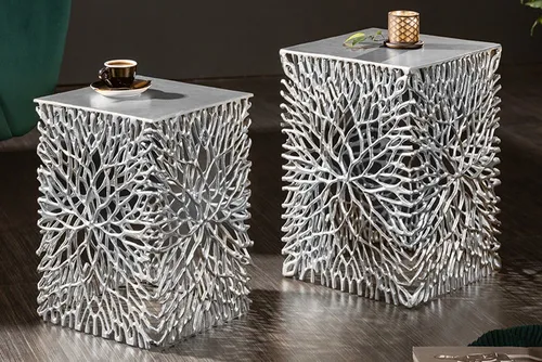 Riess Ambiente Beistelltisch 2er Set Leaf 33cm Silber in silber von Riess-Ambiente