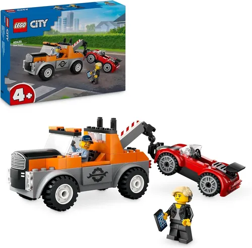 LEGO City Abschleppwagen mit Sportauto 60435 - Kreatives Bauset für Kinder ab 4 Jahren, inklusive Minifiguren und interaktiver Bauanleitung für endlosen Spielspaß