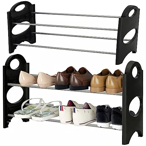 Retoo Schuhregal Schuhablage mit 2 Ablagen Schuhschrank Stahlrohre Schuh Organizer Regalebenen Langlebig Stabil Wohnzimmer Flur Eingangsbereich High Heels Turnschuhe Hausschuhe 66x33x20cm