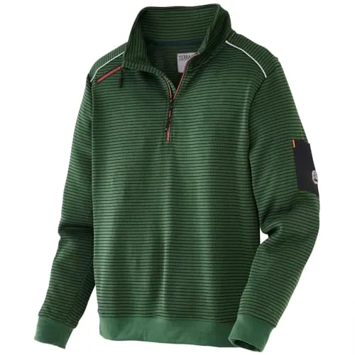 Terrax Workwear Herren Stricktroyer 80675 in Dunkelgrün/Schwarz - Klassischer Herren Troyer-Pullover aus 100% Polyester, wärmend und maschinenwaschbar. Ideal für den Alltag mit praktischem Reißverschluss und kontrastfarbenen Details.