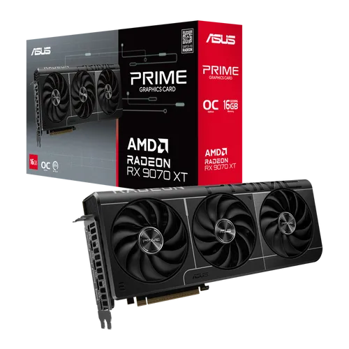 Asus AMD Radeon RX 9070 XT Prime OC 16GB GDDR6 - Grafikkarte mit 16GB GDDR6, bis zu 3030 MHz Boost-Takt und Dual BIOS für leisen oder leistungsstarken Betrieb – ideal für Gamer und kreative Profis.