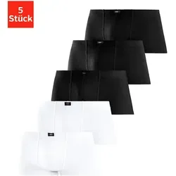 Hipster H.I.S, Herren, Gr. 3 (XS), 5 Stk., schwarz-weiß (schwarz, weiß), Jersey, Obermaterial: 95% Baumwolle, 5% Elasthan, unifarben, körpernah, Unterhosen, knapp sitzende Boxershorts aus Baumwollstretch