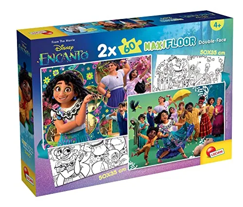 Lisciani - DISNEY - Encanto - DF Maxifloor - Puzzle Recto/Verso double face - Verso à Colorier - Puzzle 2 x 60 pièces - Puzzle Educatif - Développe la Créativité - 50x35 cm