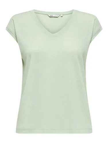 ONLY Kurzarmshirt ONLSILVERY S/S V NECK LUREX TOP JRS NOOS Materialmix mit Glitzer, loose fit, Rundhals