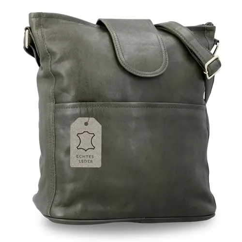 Gusti Umhängetasche Leder - Jacqueline Vintage Shopper in Grün - Damen-Schultertaschen im klassischen Vintage Stil, ideal für jeden Anlass und bietet genügend Platz für Handy, Portmonee & mehr.