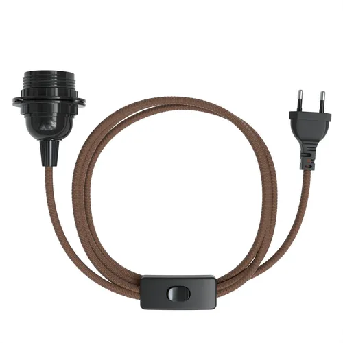 Lampensockel mit 5m Kabel E27 Schraubfassung Netzstecker Schalter Fassung Braun