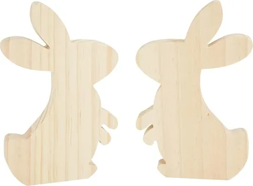 VBS Holz-Hasen Set 2 Stk. - Stehfiguren, aus Kiefernholz, H 14 cm, Oster-Deko, zum Bemalen, Bekleben oder Dekorieren