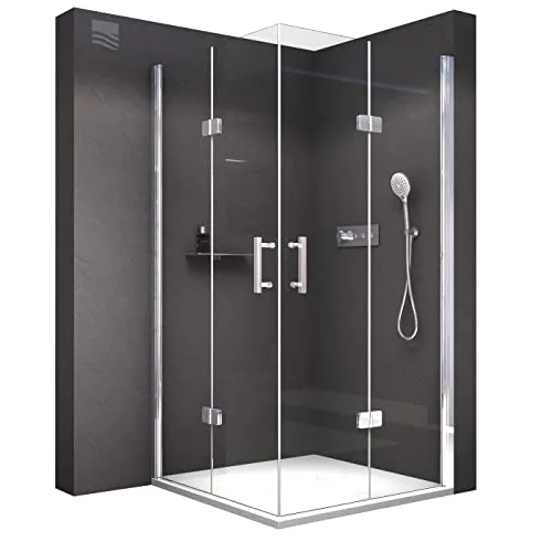 BERNSTEIN Duschkabine 100x100 cm EX213 - Eckdusche mit faltbaren Duschtüren und Hebe-Senkfunktion, 8mm ESG-Sicherheitsglas mit Nano-Beschichtung für einfache Reinigung und Langlebigkeit.