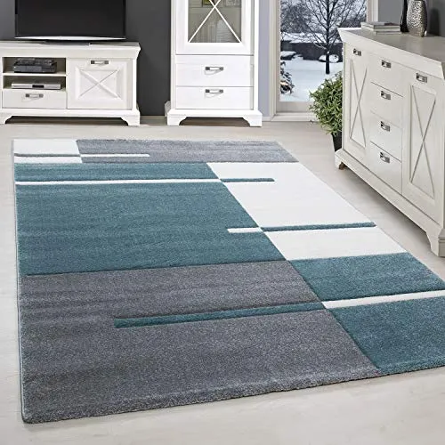 SIMPEX Kurzflor Teppich, Kariert Design, Teppich Blau, 80 x 150 cm, Teppich modernen Stil, Teppich Wohnzimmer
