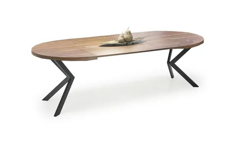 Design Esstisch rund HA-222 Nussbaum - Schwarz matt ausziehbar 100-250 cm - Ausziehbarer Esstisch HA-222 in Nussbaum mit pulverbeschichtetem Gestell. Flexibel von 100 bis 250 cm erweiterbar, ideal für gesellige Runden. Stilvolles Design für jeden Raum.