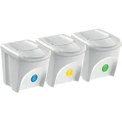 Abfallbehälter Set 25 l Sortibox 3tlg. Asche - Haushaltszubehör: Praktisches 3-teiliges Set aus 25 l Abfallbehältern mit Deckel für effiziente Abfalltrennung und platzsparendes Design in modernem Hellgrau.