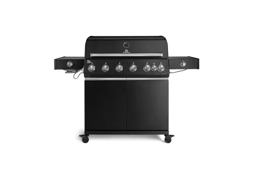 BURNHARD® Gasgrill 6-Brenner, 6x Longlife Premium-Gussbrenner, 900°C Infrarot-Keramikbrenner, Seitenkochfeld, Heckbrenner, Piezo-Zündung, Gussrost – Fat FRED Deluxe+, Schwarz
