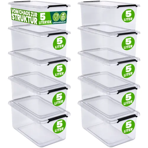 Deuba® 10x Aufbewahrungsbox mit Deckel 5L - Aufbewahrungsbehälter mit Deckel, lebensmittelecht und BPA-frei, ideal für Ordnung in Küche und Schlafzimmer, stapelbar und platzsparend.