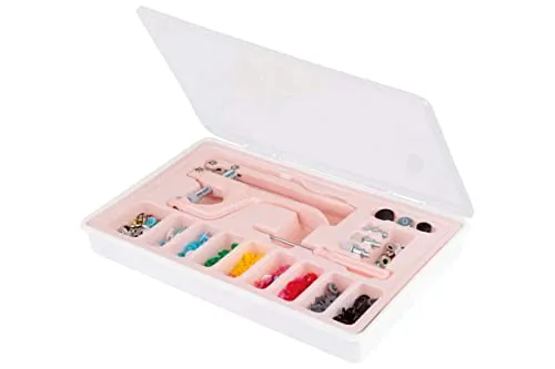 Nähwerkzeug-Set, Säumen-Set, Druckknopfzange, Stempel, Druckknöpfe, Schraubenzieher, Metall, Kunststoff, Schachtel