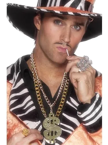 Smiffys Dollarzeichen-Medaillon, Groß, Gold, an Kette Halloween