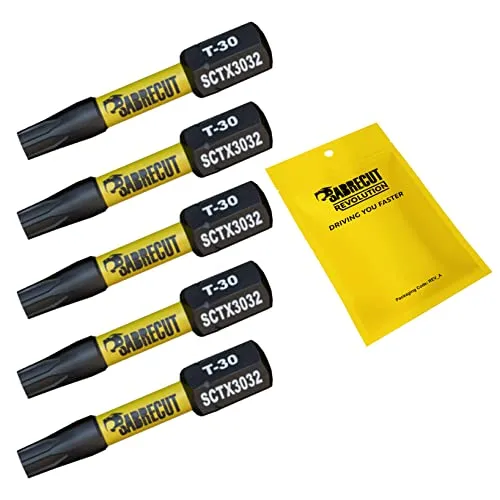 SabreCut SCTX3032_5 32mm T30 TX30 Magnetische Schlagschrauber Bohrerbits-Set Torx Hochleistung kompatibel mit Dewalt Milwaukee Bosch Makita und andere 5 x