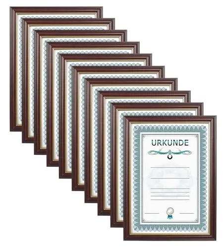 Ideal 10 Dokument Bilderrahmen in Mahagoni 21x29,7 DIN A4 Urkunde Bilder Foto Rahmen