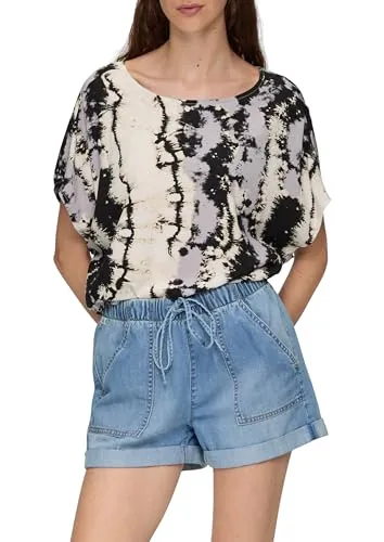 QS Damen 2146337 Bluse Kurzarm, Grey 92A0, 36 - Damenbluse in Oversize-Form mit Rundhalsausschnitt und modischem Cut Out, perfekt für lässige Sommerlooks.