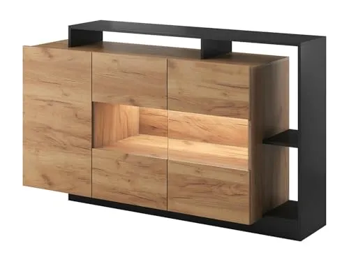 Vente-unique Sideboard mit 3 Türen & 3 Ablagen + LEDs in grau von Vente-unique