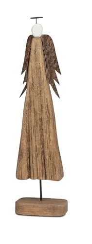 formano Weihnachtsengel Engel Weihnachtsschmuck Figur Deko-Engel 30x8cm aus masssivem Holz mit Herz-Durchbruch und Metall-Flügeln, Lieferumfang 1 Stück