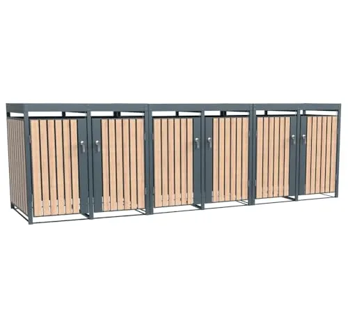 WESTMANN Mülltonnenbox Planta - Platz für 6 Mülltonnen mit Pflanzdach - Mülltonnenbox für 6x240 L, aus pulverbeschichtetem Stahl, mit individuellem Pflanzdach für einen dekorativen Blickfang im Garten.