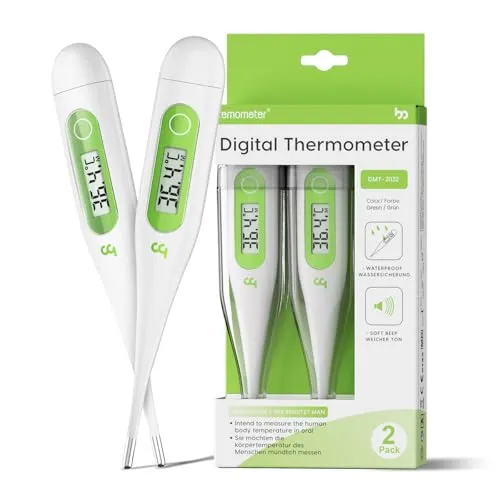 Digitales Fieberthermometer, Rektal, Oral, Achselthermometer Fieber Thermometer für Baby Kinder Erwachsene, Genaue und Schnelle Ablesungen, Wasserdichte Sonde (grasgrün-2 packungen)