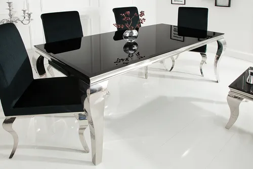 Riess-Ambiente MODERN BAROCK Esstisch 200cm schwarz/silber - Eleganter Esstisch aus Opalglas und Edelstahl, pflegeleicht und ideal für stilvolle Esszimmer. Maße: 200 x 100 x 75 cm.