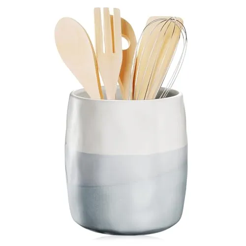 Küchenutensilienhalter Keramik Groß, 13,4 X14,5 cm Utensilienhalter Küche für Kochlöffel und Zubehör, Minimalistischer Stil Utensilienhalter Küchenutensilien Aufbewahrung für Arbeitsplatte, Weiß