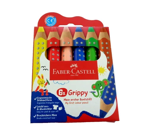 FABER-CASTELL Dreikant-Buntstift Grippy 6er Kartonetui - Schreibutensilien, ergonomische Dreikantform für optimalen Halt und präzises Zeichnen, ideal für kreative Köpfe.