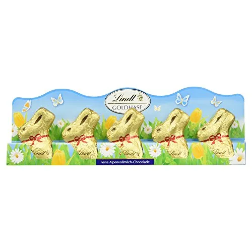 Lindt Mini Goldhase, 5 Stück, 50g - Leckere Alpenvollmilch-Schokolade in Form eines goldenen Hasen. Perfekt zum Verschenken oder für den eigenen Genuss. Ein süßes Highlight für jede Gelegenheit!