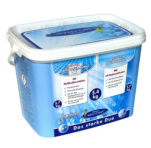 AQUA CLEAN PUR Zauberpulver & Vollwaschmittel - Fleckenbehandlung mit Hygieneaktivator für hygienisch reine Textilien, ideal für bunte, schwarze und weiße Wäsche – wirkt bereits ab 20°C.