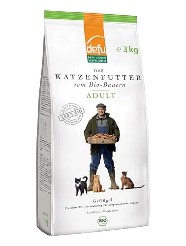 defu Trockenfutter Katze Adult Geflügel bio 3kg - Bio-Katzenfutter für ausgewachsene Katzen, mit artgerechtem Geflügel und glutenfreier Rezeptur. Ideal für gesunde Ernährung und Wohlbefinden.