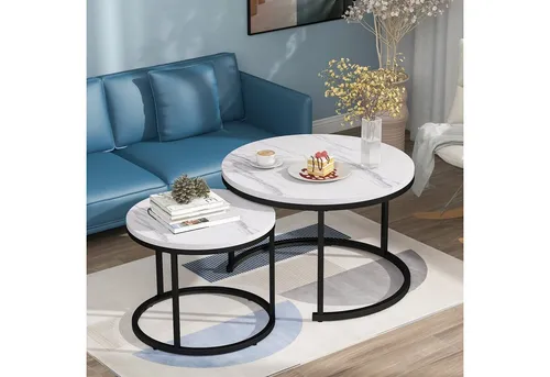 HAUSS SPOLE Couchtisch Runder Couchtisch 2er Set Satz Kaffeetisch Beistelltisch (2-St., 2 Stücke Groß und Klein)