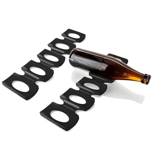com-four® 2X Flaschenhalter Kühlschrank – Faltbare Silikon Flaschenablage, Bier- & Weinhalter, Getränke Organizer, Dosenhalter Stapelhilfe, rutschfeste Flaschenaufbewahrung für die Küche (schwarz)