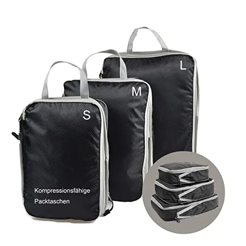 KULIVING Packtaschen für Koffer & Rucksack im 3er Set, Backpack Organizer für Reise | Packing Cubes Kompressionstaschen durch Doppel-Reißverschluss | Kleiderbeutel Packwürfel Nylon ultraleicht