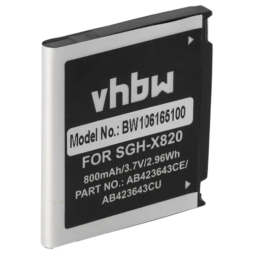 vhbw 1x Akku Ersatz für Samsung AB394235CE, AB394235CECSTD, AB423643CE, AB423643CC, AB423643CESTD für Handy Smartphone Telefon (800 mAh, 3,7 V, Li-Ion)