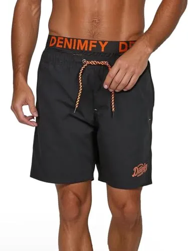 DENIMFY Badeshorts Herren DFNeo Regular Fit - Herren-Bademode mit Kordelzug, ideal für Sport und Freizeit, in stylischem Orange und Schwarz, aus 100% Polyester für hohen Tragekomfort.
