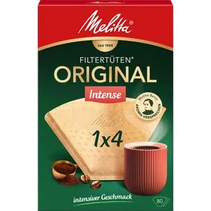 Melitta Filtertüten Gourmet Intense 1x4, naturbraun, 80 Stück - Zubehör für perfekten Kaffee, mit Aromamax Struktur für intensives Aroma und extrastabiler Doppelnaht für reißfeste Filtertüten.