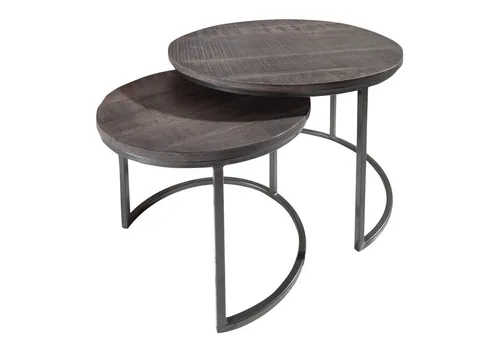 riess-ambiente Beistelltisch ELEMENTS Ø60cm grau/schwarz (Set, 2-St) - Ablagetische aus Mango-Massivholz mit Metall-Gestell im Industrial Design, ideal für individuelle Wohnakzente und gemütliche Entspannung.