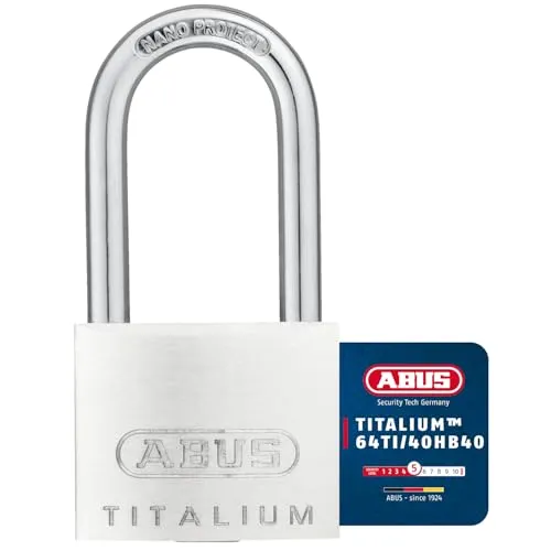 ABUS Vorhängeschloss Titalium 64TI/40HB40 gl.-6412 - gleichschließend und mit hohem Bügel - Kellerschloss mit Schlosskörper aus Spezial-Aluminium - ABUS-Sicherheitslevel 5