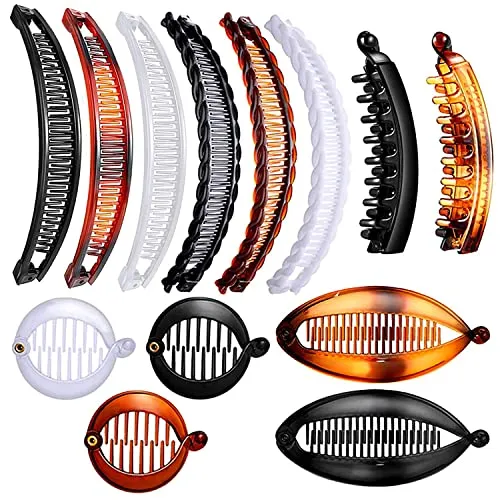 YINGENIVA 13 Stück Bananen-Haarspangen, Vintage Pferdeschwanz Haarhalter in 5 Stilen, Mädchen Durable Fishtail Haar-Accessoires, Große abgerundete Kanten, Kamm Clips
