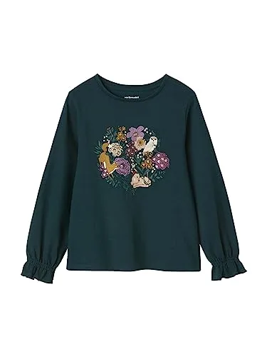 VERTBAUDET Romantisches Top mit ausgefallenem Motiv für Mädchen, blau (petrol blue), 10 Jahre