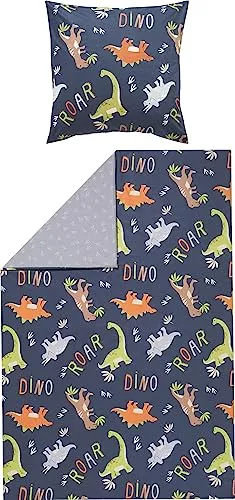 Erwin Müller Kinder-Bettwäsche Dinosaurier, 80x80 cm / 135x200 cm - Bettwaren-Set für Kinder mit witzigen Dino-Motiven, temperaturausgleichend und strapazierfähig. Leicht zu beziehen durch praktischen Reißverschluss, aus 100% Baumwolle.
