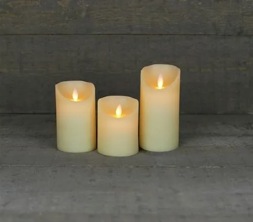 Coen Bakker 3er Set Kerze LED Echtwachskerze 10 cm + 12,5 cm + 15 cm Kerze Ø 7,5 cm viele Farben mit Timer flackender Docht Wachskerze Kerzen, Farbe:Elfenbein