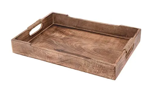 Tablett Serviertablett Holz Mango braun Holztablett Deko Dekotablett Dunkelbraun (Groß (46 x 30 cm))