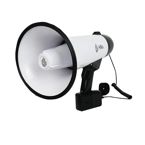 HLLO Megaphon 111dB mit Sirene und abnehmbarem Mikrofon, 300m Reichweite, Batteriebetrieb