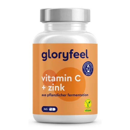 gloryfeel® Vitamin C 1.000 mg + Zink 20 mg - 365 Kapseln - Nahrungsergänzungsmittel mit hochdosiertem Vitamin C und Zink zur Unterstützung des Immunsystems, ideal für die tägliche Einnahme.